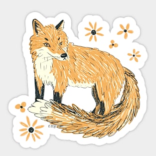 Fox with Flowers Sticker